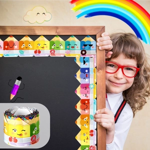 Colorful cartoon pencil bulletin board border stickers for classroom chalkboard decoration