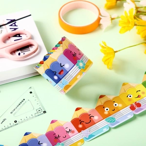 Close-up of creative cartoon pencil border roll with decorative wavy die-cut edges