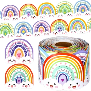 Bulletin Board Border Rainbow Cartoon Cloud Scalloped Edge Classroom Decoration Stickers Paper Roll Wall Decor