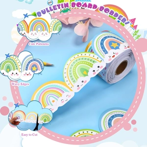 Rainbow clouds bulletin board border rolls with scalloped edges for classroom decor