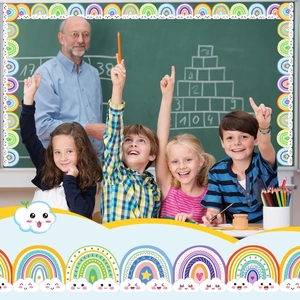 Rainbow and smiling clouds bulletin board borders for classroom blackboard decoration
