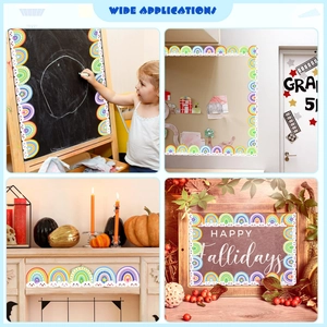 Detailed views of rainbow bulletin board borders used on blackboards and walls