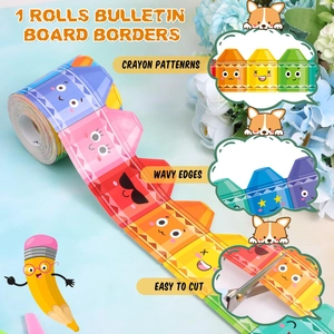 Colorful crayon pattern wavy bulletin board border roll for classroom decoration
