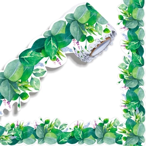 Floral and eucalyptus leaf scalloped bulletin board border trim for wall decoration