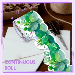Scalloped bulletin board border with floral and eucalyptus leaf pattern 3 inch wide