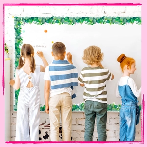 Scalloped bulletin board border with realistic eucalyptus leaf patterns for classroom decor