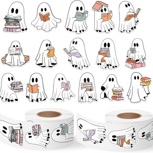 Waterproof self-adhesive cartoon ghost stickers for book lovers reading spooky stories