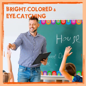 Bordi colorati per bacheca arcobaleno con bordi smerlati e pois bianchi per la scuola