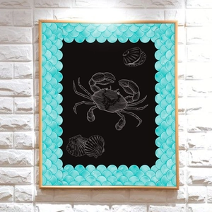 Blue fish scale scalloped border trim for classroom bulletin board decorations