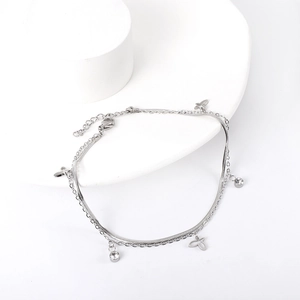 Double-layered stainless steel anklet featuring hollow butterfly charms and zircons