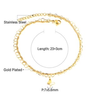 Details der Schmetterlings-Fußkette mit 23+3cm vergoldeter Edelstahlkette im Fokus