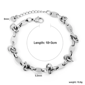 Polished silver stainless steel link bracelet with oval plates and lobster clasp closure