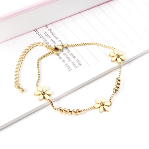 Bracciale a fiori in acciaio inossidabile placcato oro 14K con catena box e chiusura regolabile