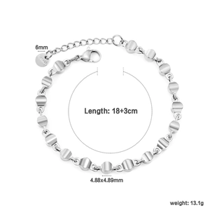 Stainless steel beaded bracelet with extension chain and S.Steel tag, 18+3cm minimalist design