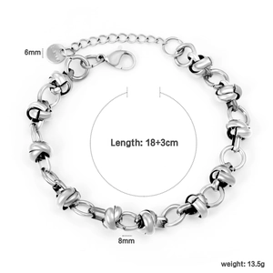Minimalist silver braided knot stainless steel chain bracelet with adjustable 18+3cm link
