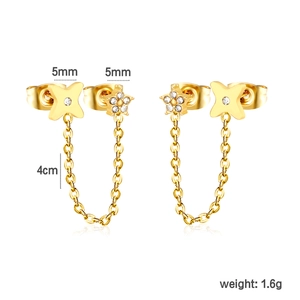 Detail showing 5mm flower stud earring with 4cm chain and 1.6g weight measurement