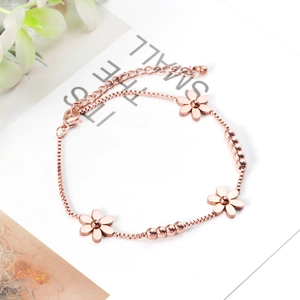 Bracciale a fiori in acciaio inossidabile oro rosa con pendenti e piccole perline