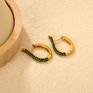 Edelstahl Creolen Mit Grünen Zirkonia Wassertropfen Vergoldet Retro Elegant Luxus Schmuck Für Damen