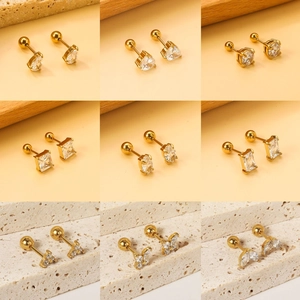 Stainless Steel Stud Earrings With Zirconia Butterfly Geometric Heart Pear Shaped Jewelry For Women Screw Back