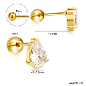 Luxurious gold plated teardrop cubic zirconia stud earrings with secure screw back closure