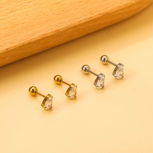 Sparkling teardrop zircon stud earrings in gold and silver stainless steel set