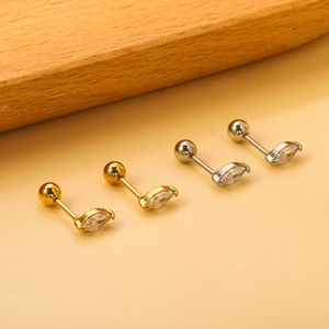 Marquise cut zircon stainless steel stud earrings in gold and silver finish