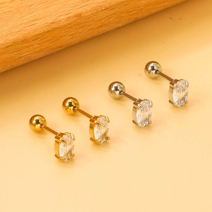 Oval clear CZ stud earrings with screw back balls in gold and silver finish
