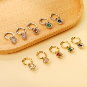 Stainless Steel Oval Zircon Hoop Earrings Gold Plated Antiallergic Vintage Luxury Huggie Jewelry For Women