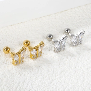 Delicate stainless steel butterfly stud earrings with sparkling cubic zirconia crystals