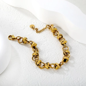 18k gold plated stainless steel thick knot chain bracelet with adjustable lobster clasp
