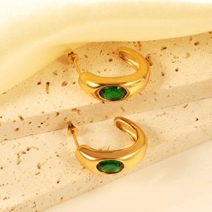 C-Förmige Creolen Stecker Edelstahl 18K Vergoldet Geometrisch Oval Zirkonia Mode Schmuck Für Damen