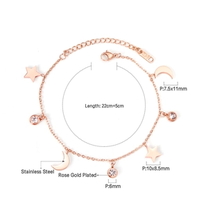 Specifiche dettagliate delle dimensioni per il bracciale con ciondoli stella e luna oro
