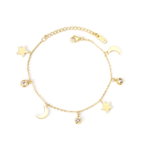 Bracciale in acciaio inossidabile placcato oro 14K con pendenti a stella e luna