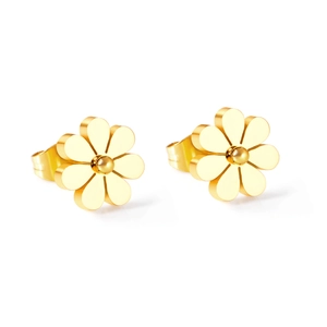 Orecchini a perno a margherita in acciaio inossidabile placcato oro 14K con design a otto petali