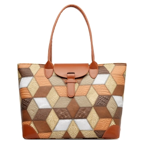 Bolso tote retro con patchwork geométrico de gran capacidad y paneles de colores