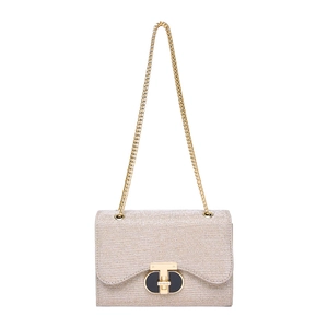 Sac bandoulière doré champagne élégant avec texture pailletée et fermoir doré