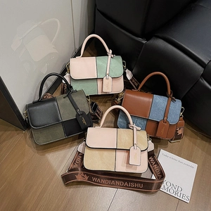 Chic color-block square crossbody bags with wide jacquard straps in four stylish colors