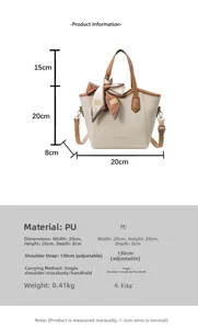 Spécifications détaillées du sac seau en similicuir avec foulard et ses dimensions précises