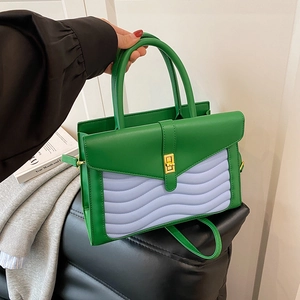 Wave Quilted Spliced PU Leather Crossbody Bag Handbag Versatile Fashionable Commuter Shoulder Bag Metal Lock For Women
