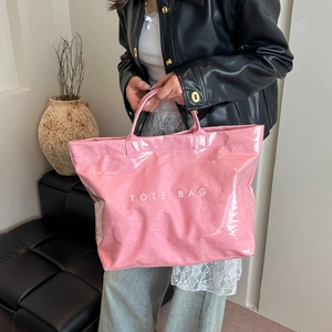 Elegante borsa tote rosa lucida in carta DuPont da donna con stampa TOTE BAG minimalista