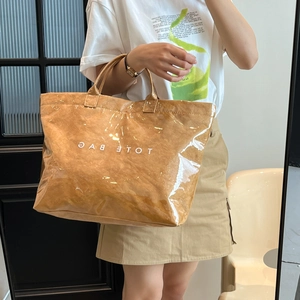 Borsa tote in carta Tyvek alla moda con rivestimento lucido impermeabile e capiente