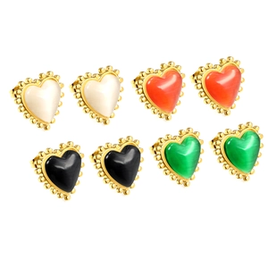 Lot de boucles d'oreilles cœur en pierre œil de chat et acier inoxydable doré rétro
