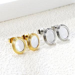 Boucles D'oreilles En Acier Inoxydable Avec Nacre Blanche Ovale Bijoux Rétro Élégants Pour Femmes