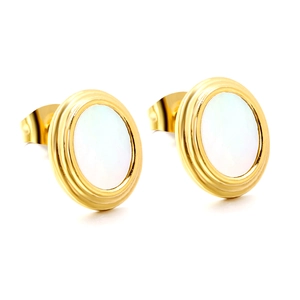Élégantes boucles d'oreilles ovales plaquées or 18 carats avec nacre blanche pour femme