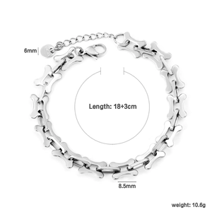 Punk style stainless steel bone chain bracelet with lobster clasp and adjustable link