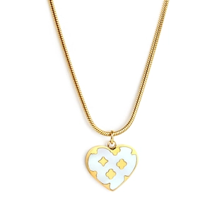 18K gold plated stainless steel heart necklace with clover shell inlay and snake chain
