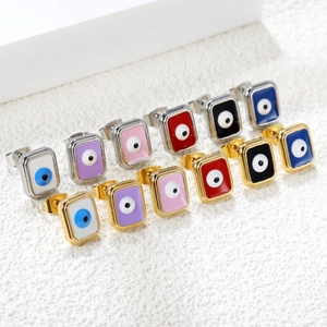 Trendy Roestvrijstalen Evil Eye Rechthoekige Oorknopjes Goud Zilver Verguld Emaille Kleurrijke Oog Mode Sieraden Vrouwen