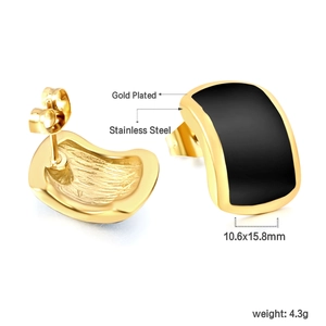 Détails des boucles d'oreilles rectangles en acier doré et émail noir 10,6x15,8mm