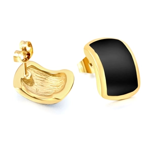 Boucles d'oreilles rectangulaires en acier inoxydable plaqué or avec émail noir