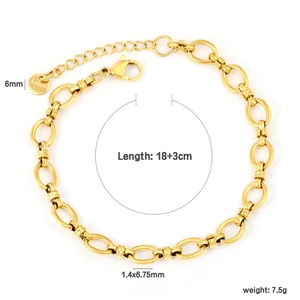 Detail of gold stainless steel link bracelet with dimensions and lobster clasp